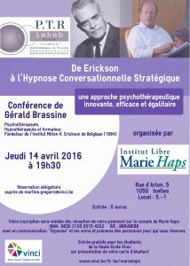 Conference à l'Institut Libre Marie-Haps : De Erickson à l'hypnose conversationnelle stratégique