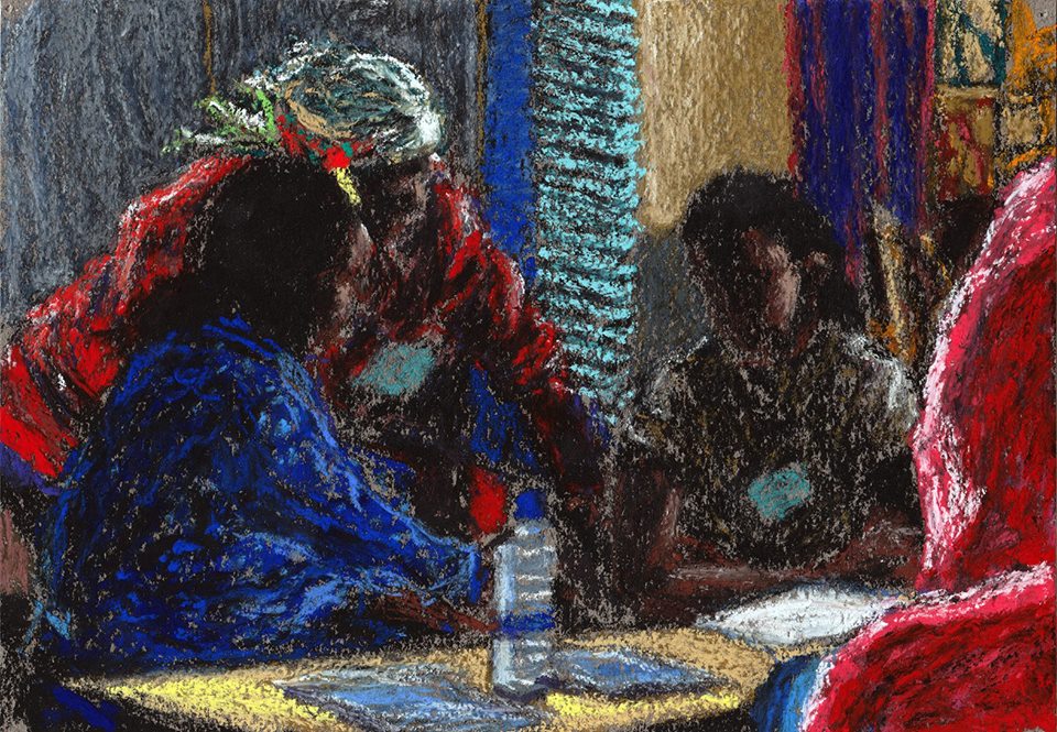 Pastel de Paul Mahoux Peintures-Illustrations réalisé a l'occasion de la formation PTR à Kigali.